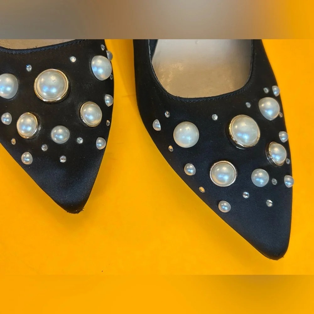 Nine West Black Pumps with Pearl Embellishments - Picture 1 of 13
